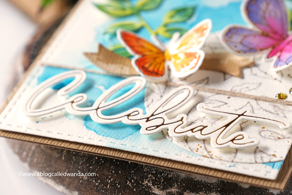 pinkfresh studio, pinkfresh studio blog hop, new release, blueberries and lemons, hot foil system, butterflies, vellum, watercolor, cards, card ideas, handmade cards, spellbinders hot foil system, mijello watercolors, leafy branch die, artistic bow die, wanda guess, a blog called wanda