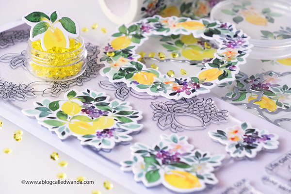 pinkfresh studio, pinkfresh studio blog hop, new release, blueberries and lemons, hot foil system, butterflies, vellum, watercolor, cards, card ideas, handmade cards, spellbinders hot foil system, mijello watercolors, leafy branch die, artistic bow die, wanda guess, a blog called wanda