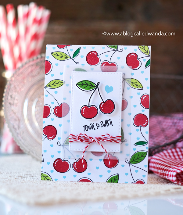 taylored expressions, card kit, te card kit, very cherry card kit, cherry stamps, stencils, die cuts, cards, polychromos on kraft, card ideas, cherry background stamp, wanda guess, a blog called wanda