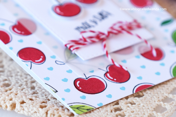 taylored expressions, card kit, te card kit, very cherry card kit, cherry stamps, stencils, die cuts, cards, polychromos on kraft, card ideas, cherry background stamp, wanda guess, a blog called wanda