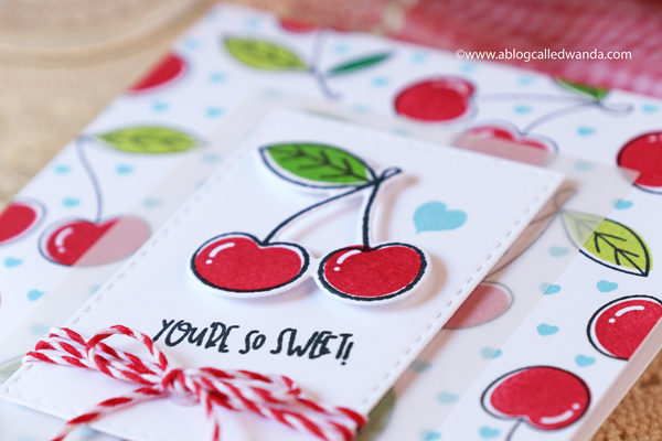 taylored expressions, card kit, te card kit, very cherry card kit, cherry stamps, stencils, die cuts, cards, polychromos on kraft, card ideas, cherry background stamp, wanda guess, a blog called wanda