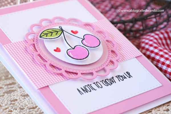 taylored expressions, card kit, te card kit, very cherry card kit, cherry stamps, stencils, die cuts, cards, polychromos on kraft, card ideas, cherry background stamp, wanda guess, a blog called wanda