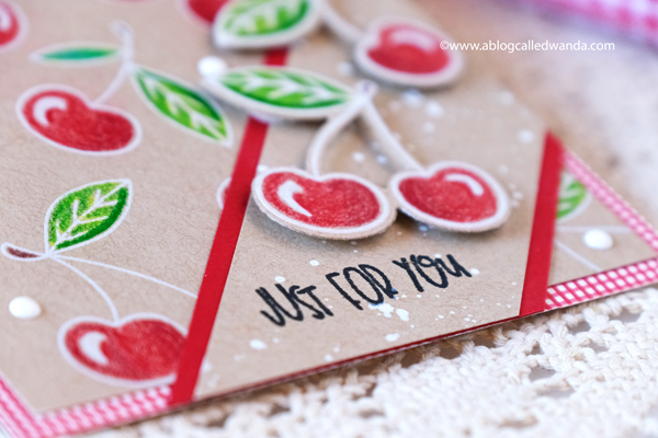 taylored expressions, card kit, te card kit, very cherry card kit, cherry stamps, stencils, die cuts, cards, polychromos on kraft, card ideas, cherry background stamp, wanda guess, a blog called wanda