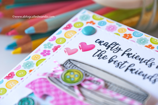 jaded blossom, jaded blossom stamps, mason jar stamps, mason jar die, add ons, crafty card ideas, mason jar cards, lawn fawn quilted background, copics, doodlebug cute and crafty paper, buttons, strawberries, crafty friends cards, card ideas, card layouts, wanda guess, a blog called wanda