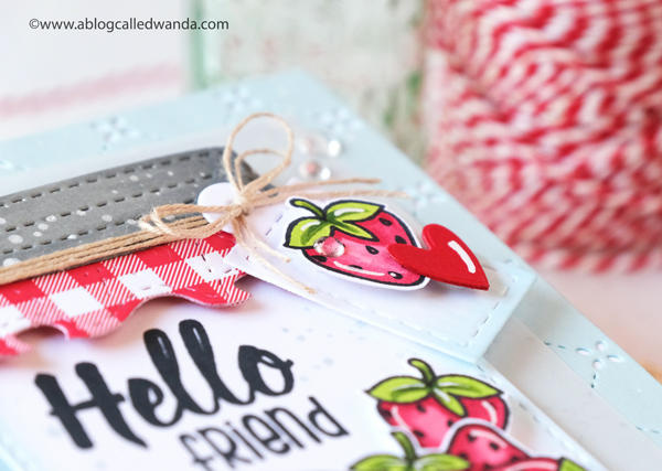 jaded blossom, jaded blossom stamps, mason jar stamps, mason jar die, add ons, crafty card ideas, mason jar cards, lawn fawn quilted background, copics, doodlebug cute and crafty paper, buttons, strawberries, crafty friends cards, card ideas, card layouts, wanda guess, a blog called wanda