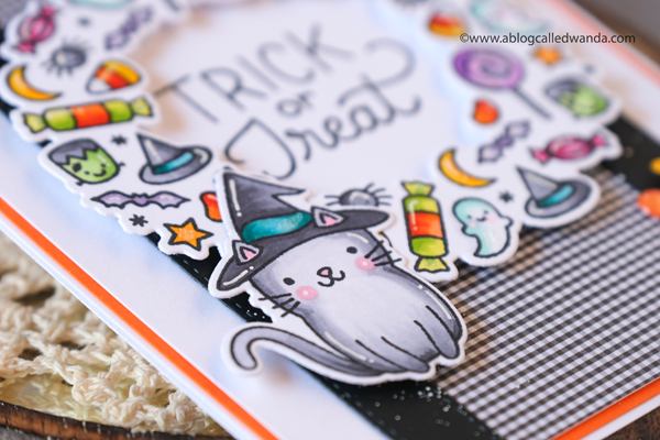 pretty pink posh, pretty pink posh blog hop, pretty pink posh new release, pretty pink posh halloween, boo stamp set, halloween wreath, halloween pals, copics, halloween card, make your own halloween card, treats, card ideas, markers, wanda guess, a blog called wanda