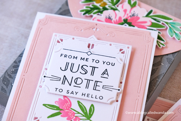 the greetery, the greetery stamps and dies, the greetery new release, the greetery nouveau notes, the greetery stationery set, the greetery floral delicacy stamp, handmade labels, make your own stationery, boxed stationery sets, the greetery always in bloom, the greetery opposites attract, stationery box die cut, wanda guess, a blog called wanda