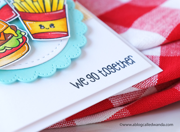 jaded blossom, jaded blossom stamps, jaded blossom kawaii foods, jaded blossom we go together, jaded blossom fresh faces, waffle flower, waffle flower lacy circles, stamping, copic markers, card ideas, burgers stamps, card layouts, wanda guess, a blog called wanda