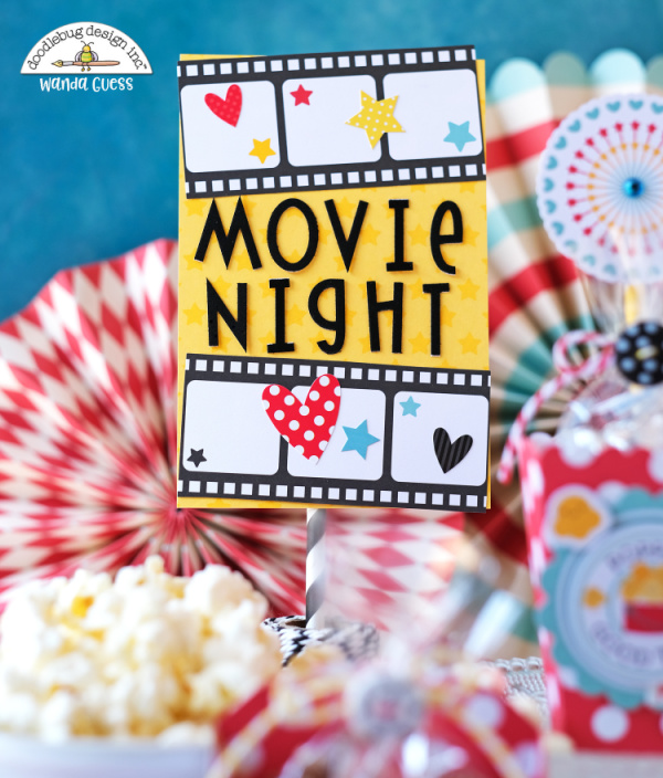 doodlebug, doodlebug design, doodlebug paper, doodlebug fun at the park, fun at the park collection, disney scrapbooking, disney paper, movie night party ideas, movie night treats, popcorn box die, fry box die, diy, crafty ideas, scrapbooking, fun crafts for kids, wanda guess, a blog called wanda
