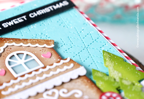 lawn fawn stamps and dies, lawn fawn build a house, lawn fawn gingerbread house, lawn fawn scalloped treat box, lawn fawn christmas, lawn fawn stitched snowflake background, lawn fawn winter, lawn fawn card ideas, lawn fawn christmas, card ideas, make your own christmas card, wanda guess, a blog called wanda, distress ink, rock candy glitter