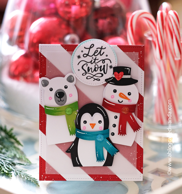 taylored expressions, lawn fawn, stamps, dies, stamping, handmade cards, card ideas, christmas cards, make your own christmas cards, winter, snowman, penguin, polar bear, taylored expressions snow squad, lawn fawn diagonal simple stripes, lawn fawn magic holiday messages, cheerful, happy, wanda guess, a blog called wanda