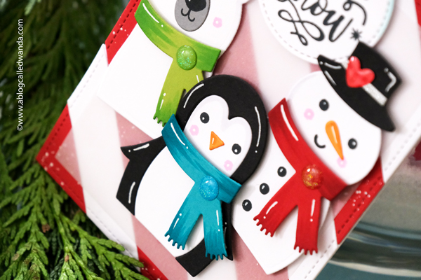 taylored expressions, lawn fawn, stamps, dies, stamping, handmade cards, card ideas, christmas cards, make your own christmas cards, winter, snowman, penguin, polar bear, taylored expressions snow squad, lawn fawn diagonal simple stripes, lawn fawn magic holiday messages, cheerful, happy, wanda guess, a blog called wanda