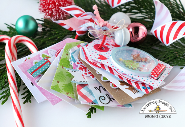 doodlebug design, doodlebug let it snow collection, doodlebug paper, doodlebug christmas, winter, christmas card, christmas tags, flip tag, flip tag ideas, scrapbooking, handmade holiday ideas, mini scrapbook, snowman, santa, tag dies, wanda guess, a blog called wanda