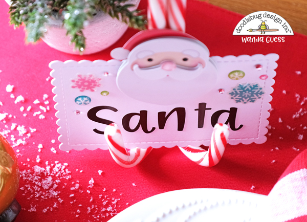 doodlebug, doodlebug designs, doodlebug let it snow, scrapbooking ideas, card ideas, winter, christmas, place settings, table ideas, santa, we r memory keepers candy box punch board, candy treat ideas, party ideas, make your own placecards, handmade, diy, wanda guess, a blog called wanda