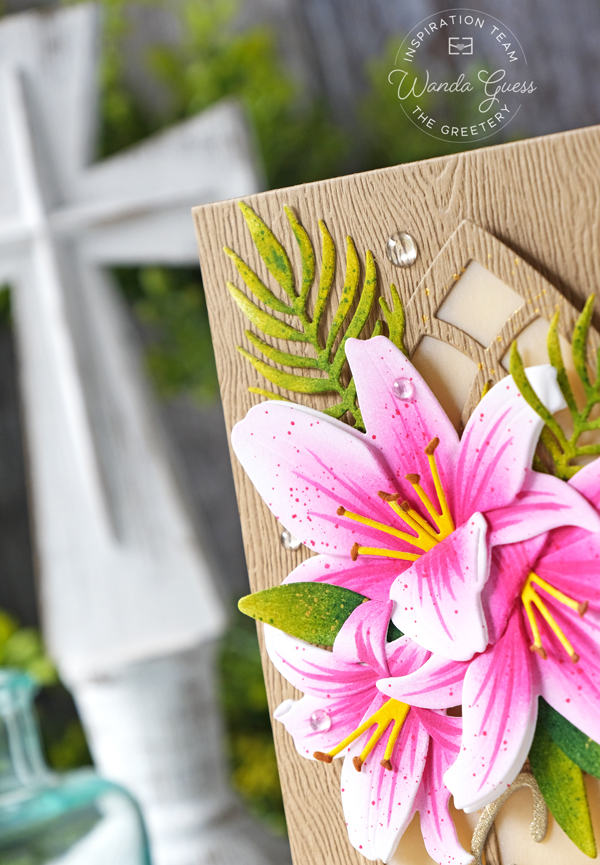 the greetery, the greetery stamps and dies, the greetery easter, the greetery cathedral, the greetery botanicuts lily die, die cuts, easter card ideas, easter, make your own easter card, diy, flower die cuts, wanda guess, a blog called wanda