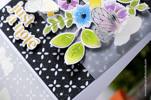 pinkfresh studio, pinkfresh studio blog hop, pinkfresh studio flowers, hot foil, pinkfresh hot foil, spellbinders glimmer system, matte gold hot foil, cardmaking, paper crafting, make your own cards, card ideas, pinkfresh studio small butterflies, pinkfresh studio perfect sentiments, pinkfresh studio ink cubes, pinkfresh studio stencils, pinkfresh studio simplest gestures, jewels mix, wanda guess, a blog called wanda