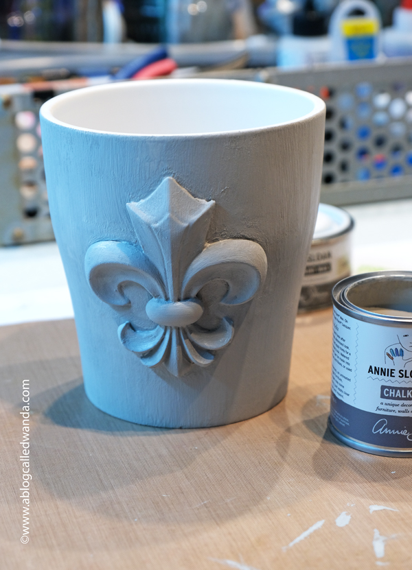 iron orchid designs, iron orchid molds, iron orchid designs ideas, orchid pot, iron orchid fleur de lis mold, resin casting, resin in iron orchid molds, annie sloan chalk paints, decorate a flower pot, gift ideas, annie sloan black wax, clear wax, annie sloan paris gray, ideas for resin, wanda guess, a blog called wanda