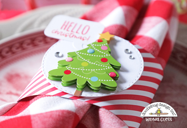 doodlebug, doodlebug designs, doodlebug let it snow, scrapbooking ideas, card ideas, winter, christmas, place settings, table ideas, santa, we r memory keepers candy box punch board, candy treat ideas, party ideas, make your own placecards, handmade, diy, wanda guess, a blog called wanda