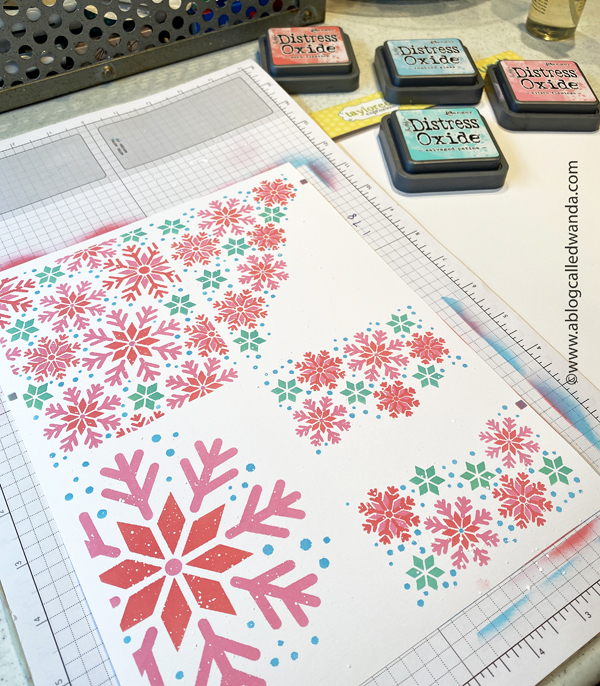 Taylored Expressions, Taylored Expressions snowflake stencils, quad snowflake stencils, quad stencils, distress oxide inks, pastel, christmas, winter, snowflakes, cards, christmas cards, make your own christmas card, card ideas, mittens dies, cards with stencils, wanda guess, a blog called wanda