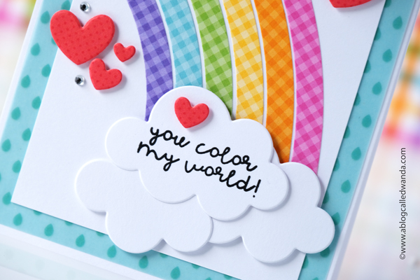 Honey Bee Scallop A2 frames, Pinkfresh Studio Color Block Rainbow, Doodlebug Cute and Crafty, Doodlebug Hello There dies, Doodlebug Raindrops vellum, Doodlebug gingham, doodlebug stripes, Doodlebug Nesting Scallops, Doodlebug paper, Doodlebug embellishments, Cards, Cardmaking, Scrapbooking, Spring, Sunflowers, Rainbow card, make your own cards, wanda guess, a blog called wanda