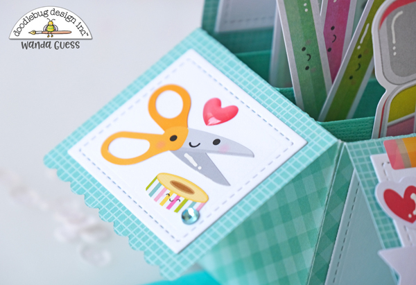 doodlebug, cute and crafty collection, pop up card, lawn fawn pop up card, lawn fawn scalloped box, craft theme card, crafting, card making, scrapbooking, diy cards, fun card, interactive, wanda guess, lawn fawn, doodlebug
