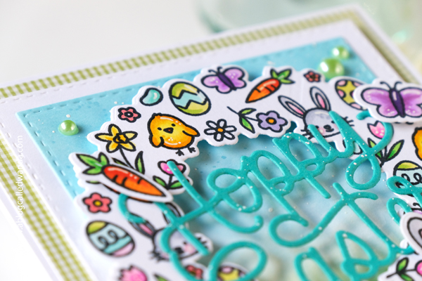 pretty pink posh, pretty pink posh stamps, pretty pink posh new release, easter, bunny, pretty pink posh easter wreath, hoppy easter, happy easter, easter card ideas, copic coloring, make your own easter card, distress ink blending, distress oxide blending, wanda guess, a blog called wanda