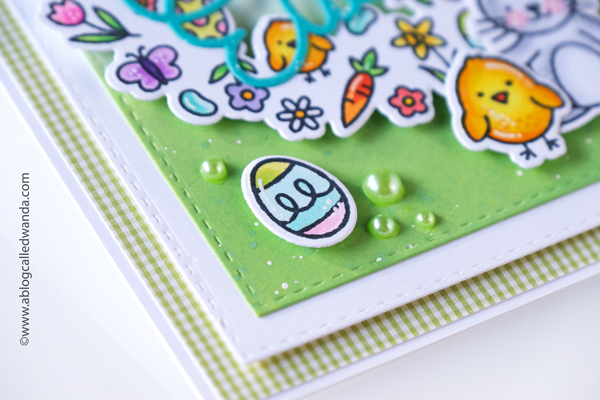 pretty pink posh, pretty pink posh stamps, pretty pink posh new release, easter, bunny, pretty pink posh easter wreath, hoppy easter, happy easter, easter card ideas, copic coloring, make your own easter card, distress ink blending, distress oxide blending, wanda guess, a blog called wanda