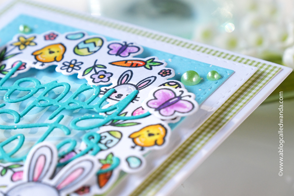 pretty pink posh, pretty pink posh stamps, pretty pink posh new release, easter, bunny, pretty pink posh easter wreath, hoppy easter, happy easter, easter card ideas, copic coloring, make your own easter card, distress ink blending, distress oxide blending, wanda guess, a blog called wanda