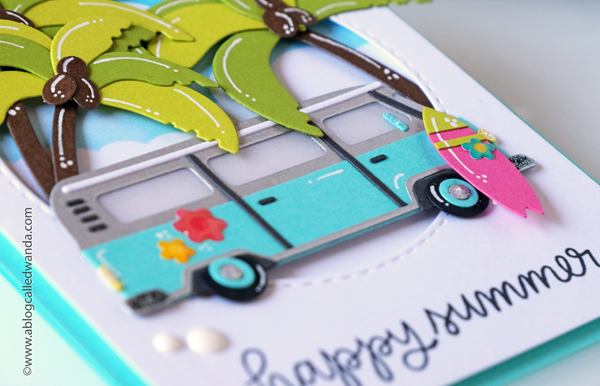 rubbernecker stamps, rubbernecker dies, handmade cards, summer cards, beach cards, handmade card ideas, stamping, make your own cards, beach van die, lifeguard tower, palm trees, how to make your own cards, party invitations, summer vibes, wanda guess, a blog called wanda