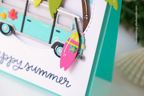 rubbernecker stamps, rubbernecker dies, handmade cards, summer cards, beach cards, handmade card ideas, stamping, make your own cards, beach van die, lifeguard tower, palm trees, how to make your own cards, party invitations, summer vibes, wanda guess, a blog called wanda