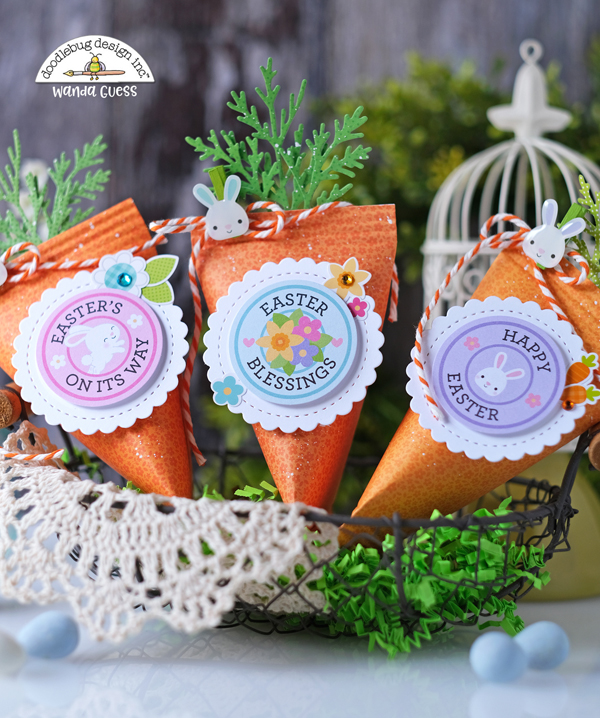 Doodlebug Design, Doodlebug paper, Doodlebug Easter, Doodlebug Hippity Hoppity, Easter crafts, Easter carrots treats, Ideas for kids Easter, Easter place settings, Easter crafting, scrapbooking, die cutting, make your own Easter treats, sour cream containers crafts, wanda guess, a blog called wanda, crafting for Easter