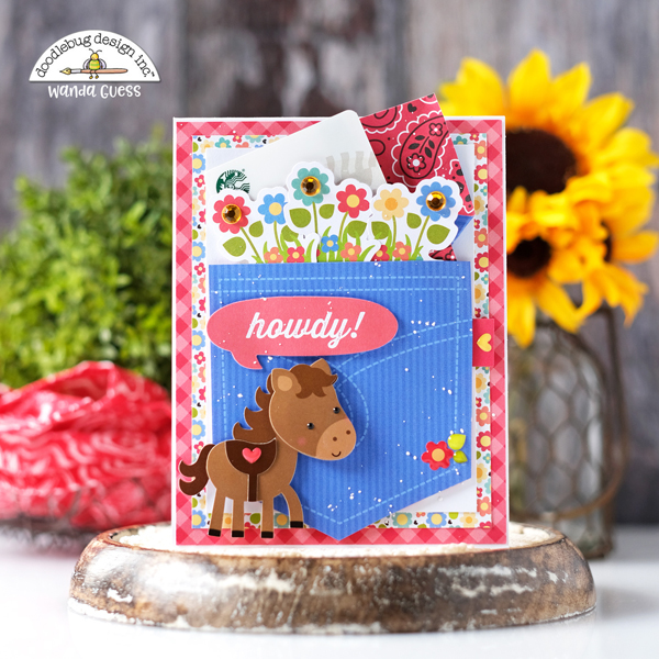doodlebug down on the farm, doodlebug farm collection, doodlebug card and gift, doodlebug supplies, horse theme card and gift, party favors, howdy card, gift card holder, cards with pockets, country theme, crafting scrapbooking, farm scrapbook ideas, card ideas, wanda guess, a blog called wanda