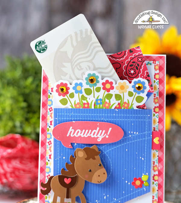doodlebug down on the farm, doodlebug farm collection, doodlebug card and gift, doodlebug supplies, horse theme card and gift, party favors, howdy card, gift card holder, cards with pockets, country theme, crafting scrapbooking, farm scrapbook ideas, card ideas, wanda guess, a blog called wanda