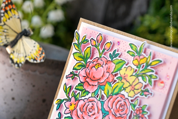 Pinkfresh Studio, Pinkfresh Studio new release, blog hop, Pinkfresh Studio Fancy Rose, Stencils, flowers, Heart Smiles, cards, stamping, die cutting, card ideas, wanda guess, a blog called wanda