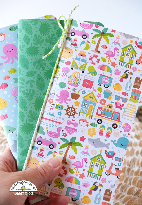 doodlebug, doodlebug paper, doodlebug seaside summer, doodlebug ideas, doodlebug scrapbooking, travelers notebooks, how to make your own travelers notebooks, diy travelers notebooks, scrapbook ideas, make your own scrapbook, wanda guess, a blog called wanda