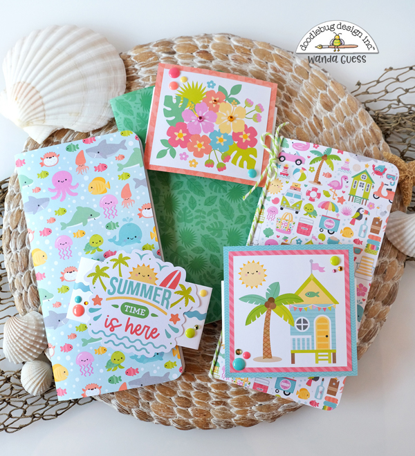 doodlebug, doodlebug paper, doodlebug seaside summer, doodlebug ideas, doodlebug scrapbooking, travelers notebooks, how to make your own travelers notebooks, diy travelers notebooks, scrapbook ideas, make your own scrapbook, wanda guess, a blog called wanda
