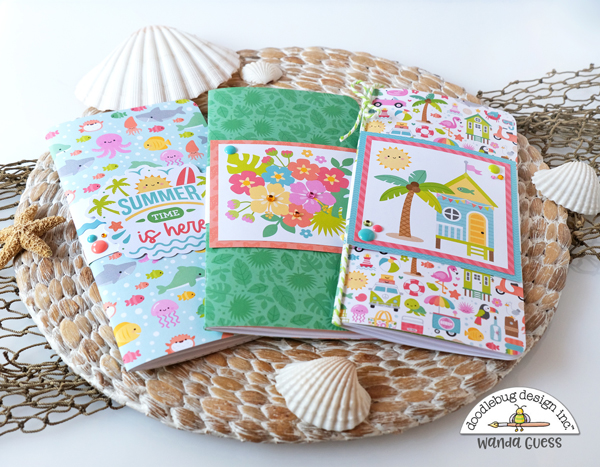 doodlebug, doodlebug paper, doodlebug seaside summer, doodlebug ideas, doodlebug scrapbooking, travelers notebooks, how to make your own travelers notebooks, diy travelers notebooks, scrapbook ideas, make your own scrapbook, wanda guess, a blog called wanda