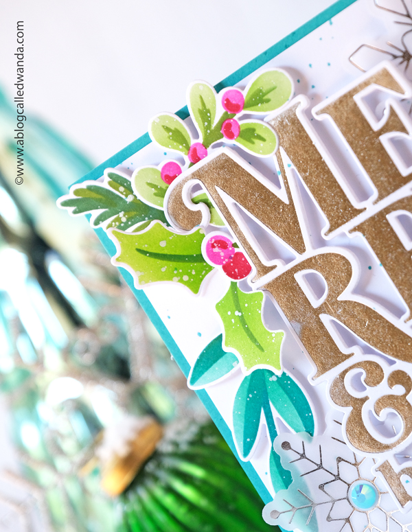 pinkfresh studio, pinkfresh studio stamps and dies, stencils, christmas, winter, new release, ornaments, sparkling diamonds, holiday ornaments, christmas cards, handmade christmas card, card ideas, pinkfresh snowflakes, merry and bright die, hot foil ideas, festive leaves, ink blending, stenciling, wanda guess, blog hop, a blog called wanda