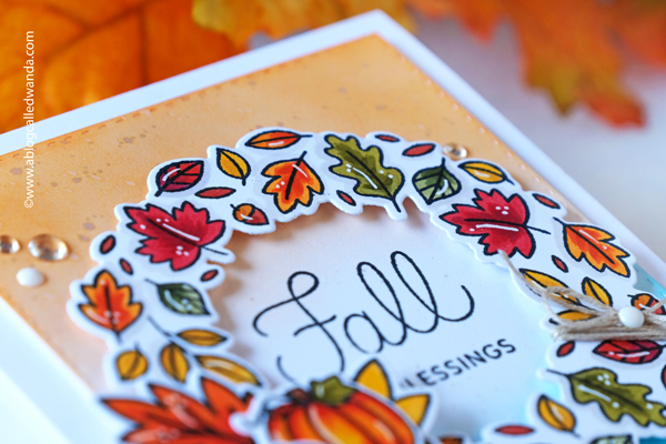 pretty pink posh, pretty pink posh stamps and dies, new release, fall, autumn, new stamps, fall corners stamp set, falling leaves stamp set, autumn leaf wreath pretty pink posh, ink blending, distress inks, copics, fall card ideas, autumn ideas, handmade cards, make your own cards, thanksgiving, wanda guess, a blog called wanda