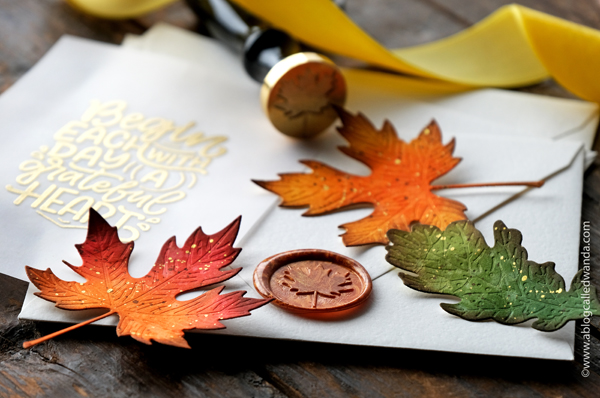 Honey Bee Stamps, Honey Bee stamps and dies, Honey Bee fall foliage, honey bee fall for you stamp set, honey bee wax melts, honey bee autumn, gold embossing, wax seal, leaves, fall card, autumn card ideas, ink blending, vellum, thanksgiving, card layout ideas, wanda guess, a blog called wanda