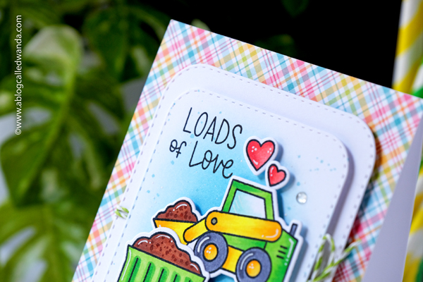 pretty pink posh, pretty pink posh construction trucks, pretty pink posh stamps and dies, lawn fawn rainbow paper, trucks, stamps, cards for boys, card ideas, copics, ink blending, wanda guess, blog hop, a blog called wanda