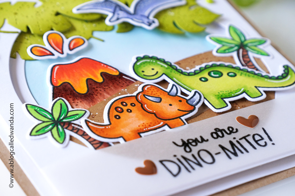 pretty pink posh, pretty pink posh stamps, dinosaurs, dinosaur stamps, dinosaur cards, copics, boy cards, birthday cards for kids, make your own cards, wanda guess, a blog called wanda