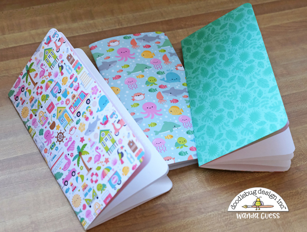 doodlebug, doodlebug paper, doodlebug seaside summer, doodlebug ideas, doodlebug scrapbooking, travelers notebooks, how to make your own travelers notebooks, diy travelers notebooks, scrapbook ideas, make your own scrapbook, wanda guess, a blog called wanda