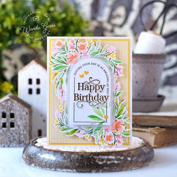 the greetery, the greetery new release, the greetery wild elegance, the greetery stamps dies and stencils, the greetery sketched wildflower bouquet, the greetery floral arches, the greetery lovely silhouettes, card ideas, watercolors, distress ink, stencils, floral cards, card ideas, card sketches, wanda guess, a blog called wanda