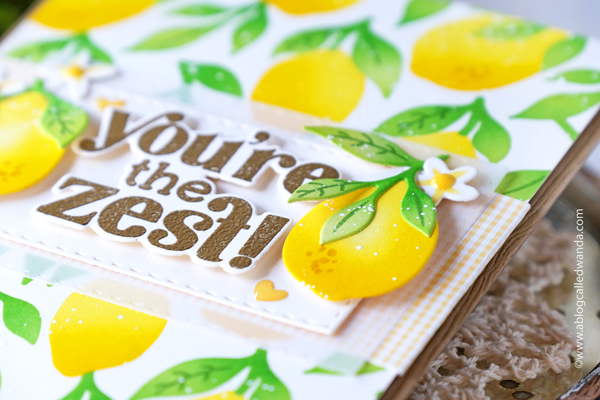 taylored expressions, taylored expressions stamps and dies, squeeze the day, lemons, stencils, embossing, vellum, gingham, inks, card ideas, lemon cards, card layout ideas, scrapbooking, lemon stencil, wanda guess, a blog called wanda