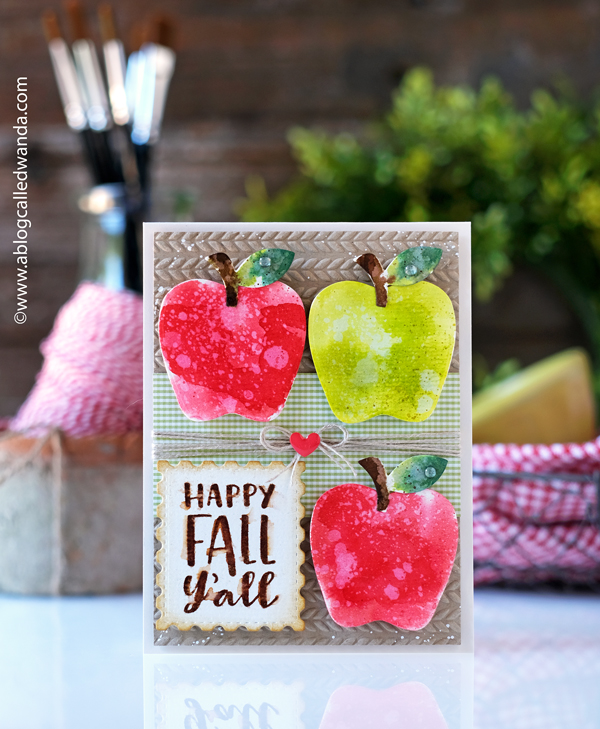 taylored expressions, taylored expressions stamps and dies, taylored expressions apple dies, fall cards, autumn, fall crafts, card ideas, gingham, swirls plate, cable knit embossing folder, distress inks, watercolor, fall cards, wanda guess, a blog called wanda