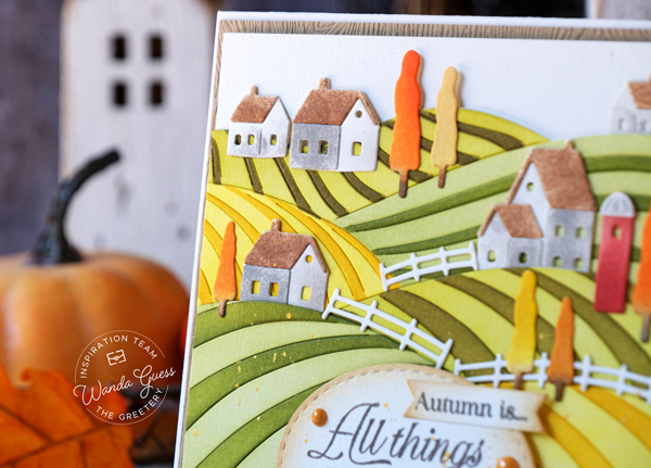 the greetery, the greetery new release, the greetery calico fields, the greetery stamps and dies, the greetery thankful heart, stencils, stencilscape, rolling hills, countryside, die cutting card ideas, fall cards, stencils on cards, distress inks, wanda guess, a blog called wanda