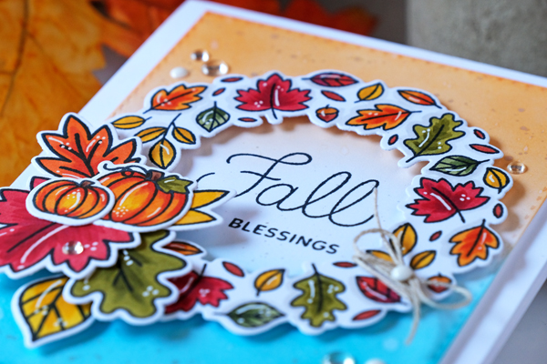 pretty pink posh, pretty pink posh stamps and dies, new release, fall, autumn, new stamps, fall corners stamp set, falling leaves stamp set, autumn leaf wreath pretty pink posh, ink blending, distress inks, copics, fall card ideas, autumn ideas, handmade cards, make your own cards, thanksgiving, wanda guess, a blog called wanda