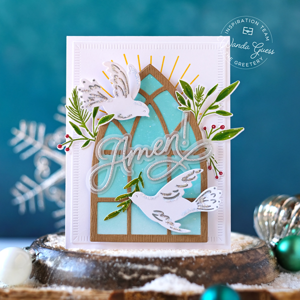 The greetery, the greetery new release, the greetery stamps and dies, the greetery a song of christmas, the greetery peaceful olive, the greetery peaceful doves, the greetery heaven and nature sing, stamps, dies, handmade cards, card ideas, card layouts, christmas, winter, christmas cards, wanda guess, a blog called wanda