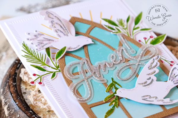 The greetery, the greetery new release, the greetery stamps and dies, the greetery a song of christmas, the greetery peaceful olive, the greetery peaceful doves, the greetery heaven and nature sing, stamps, dies, handmade cards, card ideas, card layouts, christmas, winter, christmas cards, wanda guess, a blog called wanda